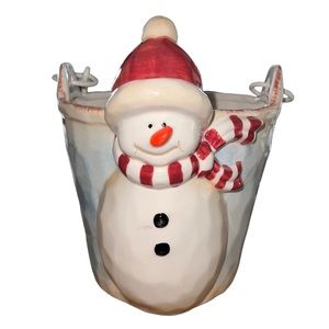 Ceramic Snowman Christmas 3d bucket with handle decor planter ice gift basket